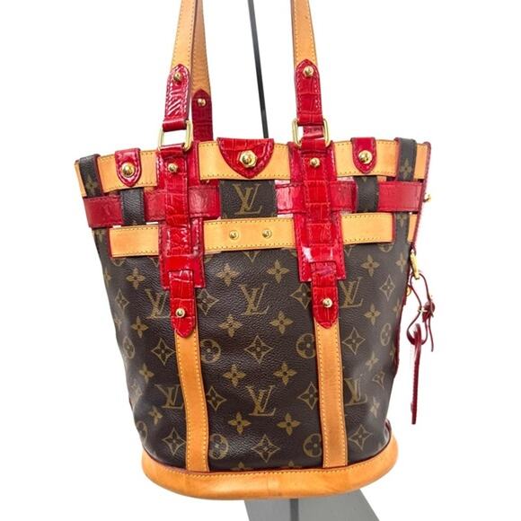 LV Crocodile Red Neo Bucket. Monogram Buclet shoulder bag/great woven detail - Picture 2 of 11